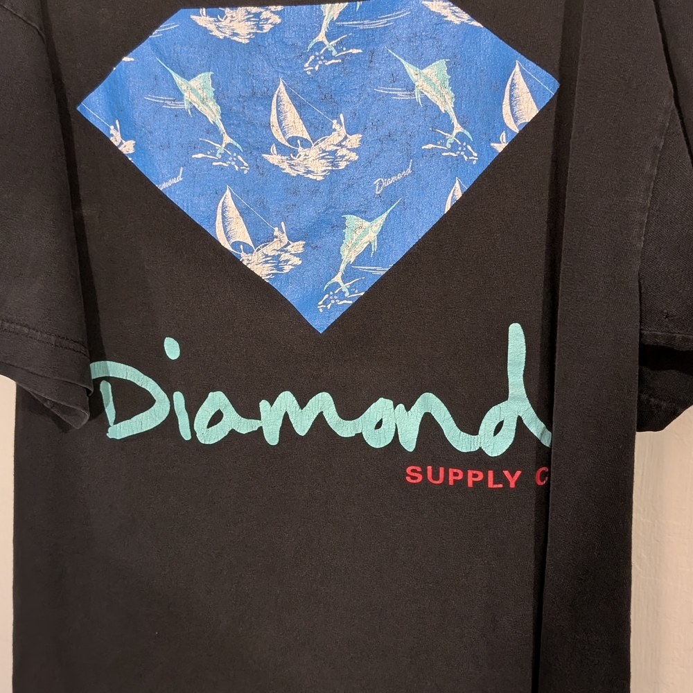 Diamond Supply Co. Black Tee with Blue and Red Accents